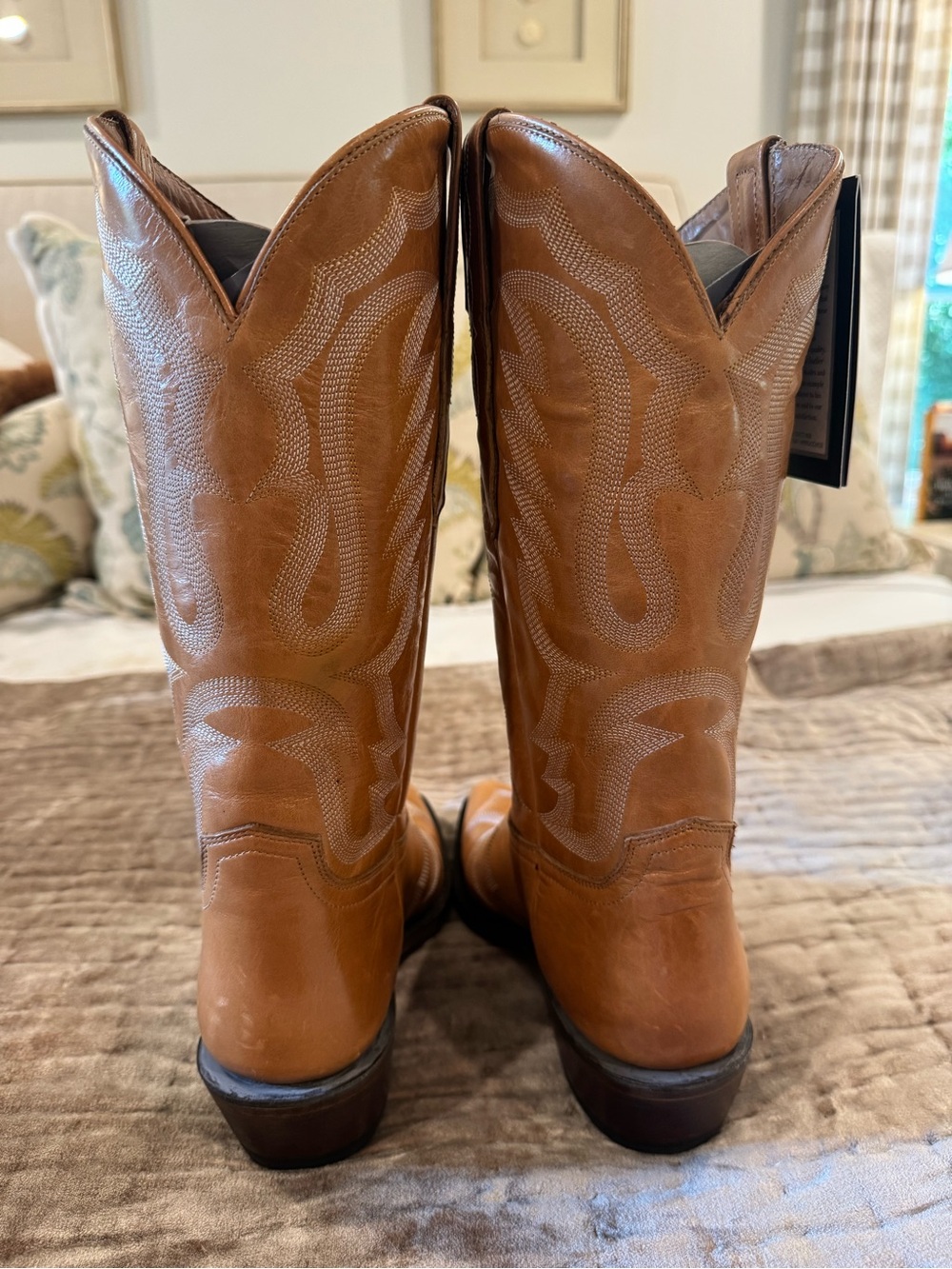 Lucchese Women's Tan Leather Western Cowboy Boots - Picture 3 of 8